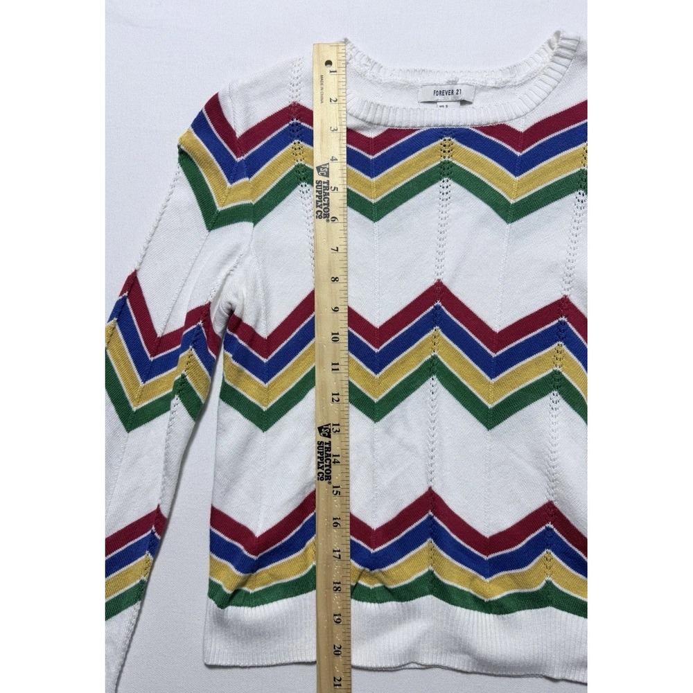Forever 21 Rainbow Chevron Sweater Small White Colorful Knit Boho - Picture 6 of 10